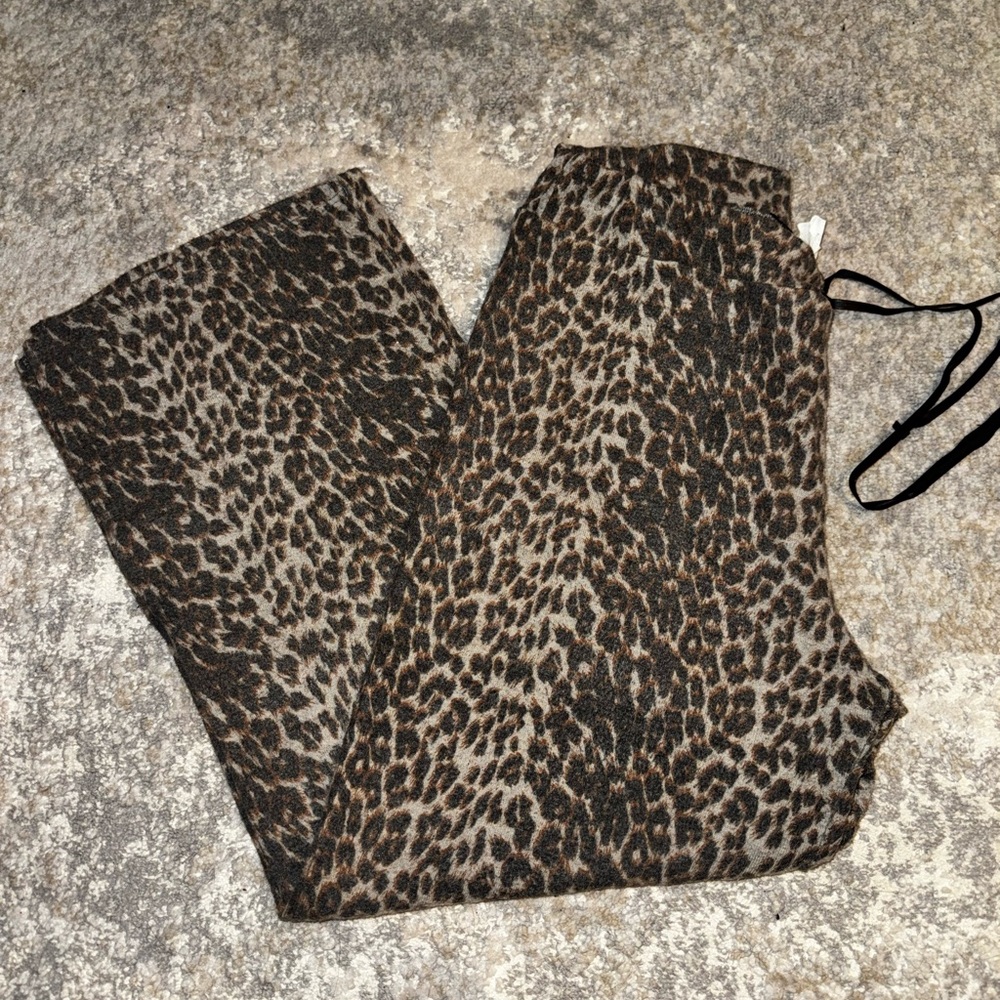 Ariella Animal Print Lounge Pants Women Brown Black Drawstring Stretch Regular